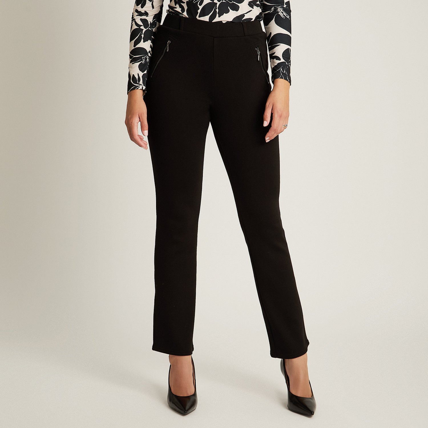 Calza Negro Elasticidad Media con forro de polar Calce Normal Tela Punto